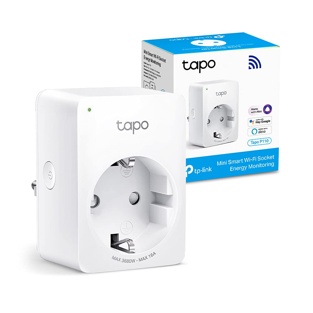 TP - link Tapo Smart WiFi - stopcontact Tapo P110 met energieverbruiksregeling, smart home Alexa - stopcontact, werkt met Alexa, Google Home, spraakbesturing, toegang op afstand, geen hub nodig, mini - NLMAX