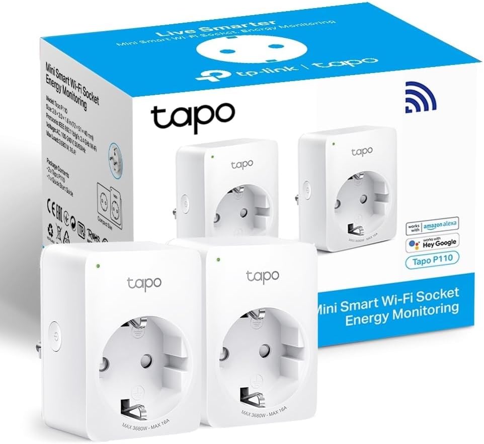 TP - link Tapo Smart WiFi - stopcontact Tapo P110 met energieverbruiksregeling, smart home Alexa - stopcontact, werkt met Alexa, Google Home, spraakbesturing, toegang op afstand, geen hub nodig, mini - NLMAX