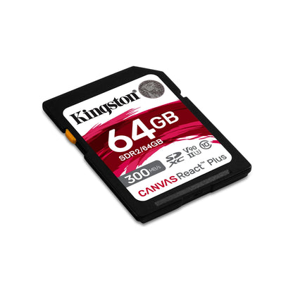 Kingston Canvas React Plus 64GB SDXC Memory Card UHS-II 300R/260W U3 V90 for Full HD/4K/8K - SDR2/64GB