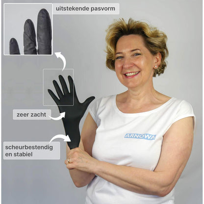 ARNOMED wegwerphandschoenen zwart, nitril handschoenen M, 100 stuks per doos, poedervrij & latexvrij, verkrijgbaar in maat XS, S, M, L, XL & XXL - NLMAX