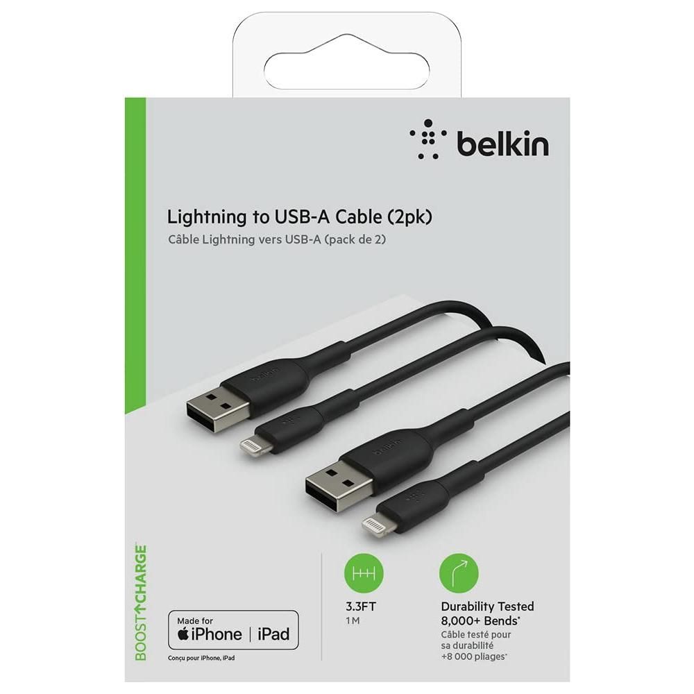 Belkin Lightning-kabel - Boost Charge Lightning/USB-kabel voor iPhone, iPad, AirPods - MFi-gecertificeerde iPhone-laadkabel, zwart 1 meter - 2 stuks - NLMAX