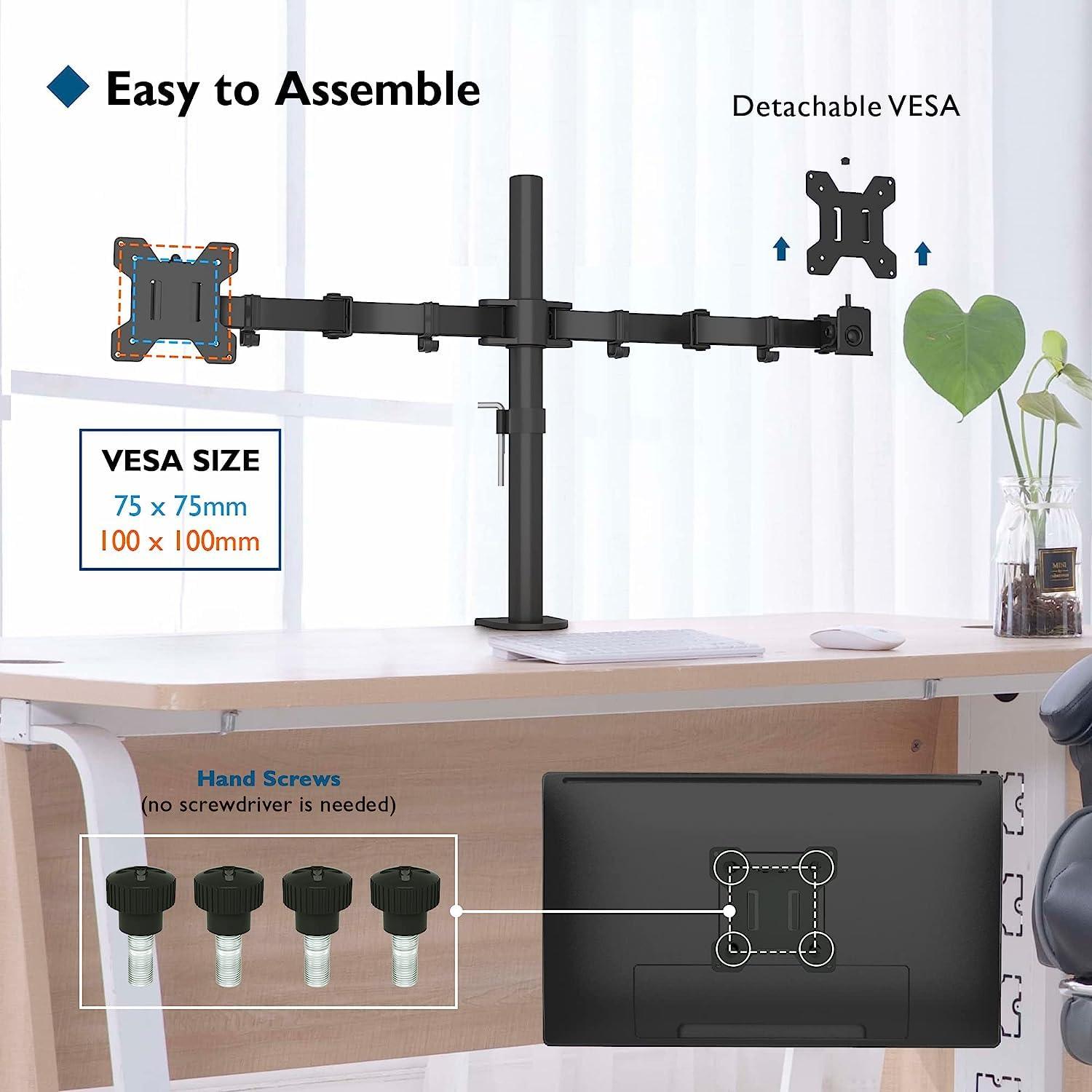 BONTEC Dubbele Monitorstandaard voor 13-27 inch Scherm, Monitor Arm 2 Schermen in hoogte Verstelbaar 430mm Kantelbaar ±90 ° Draaibaar 180 ° Draai 360 °, Tot 10 kg per Arm, VESA 75/100, Zwart - NLMAX