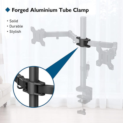 BONTEC Dubbele Monitorstandaard voor 13-27 inch Scherm, Monitor Arm 2 Schermen in hoogte Verstelbaar 430mm Kantelbaar ±90 ° Draaibaar 180 ° Draai 360 °, Tot 10 kg per Arm, VESA 75/100, Zwart - NLMAX