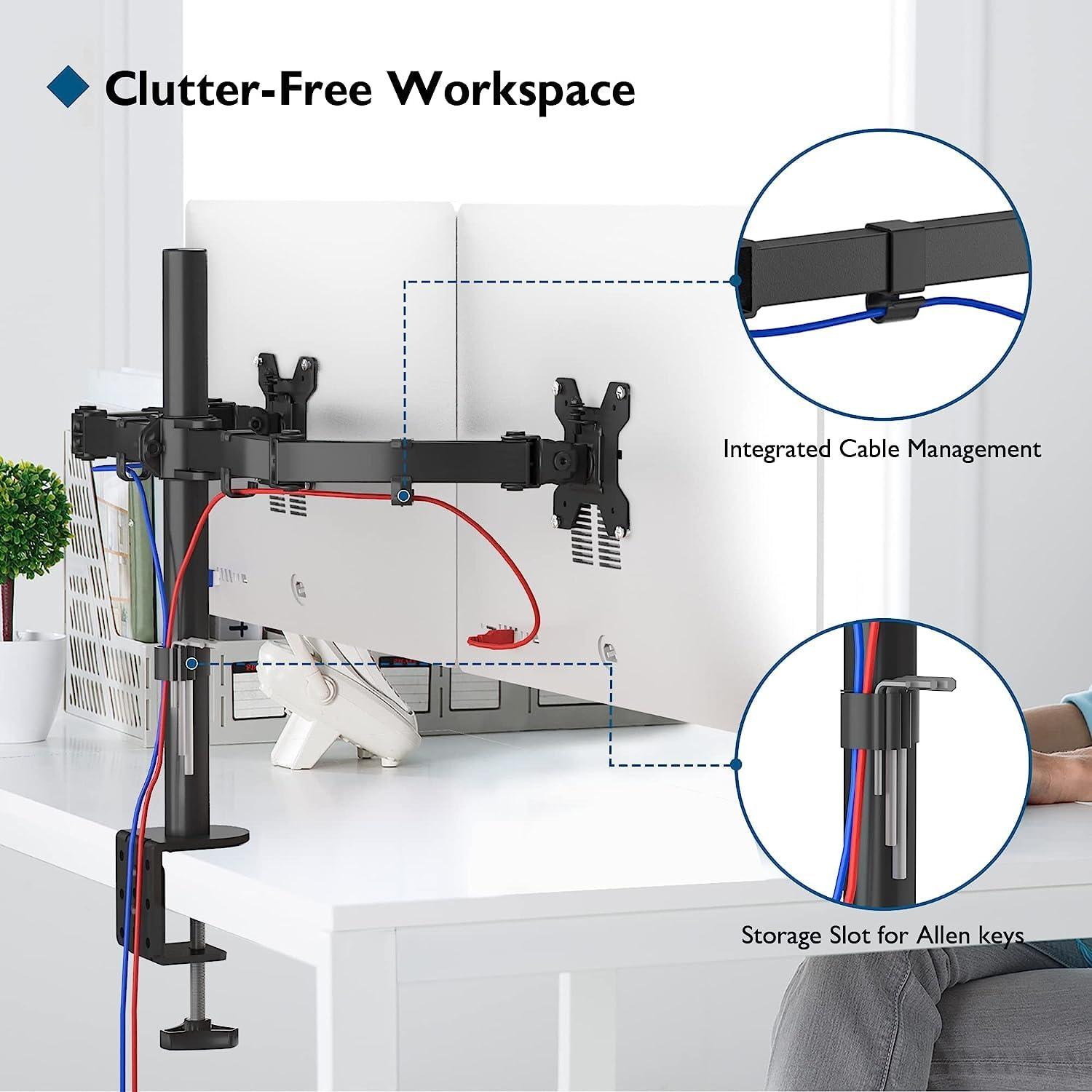 BONTEC Dubbele Monitorstandaard voor 13-27 inch Scherm, Monitor Arm 2 Schermen in hoogte Verstelbaar 430mm Kantelbaar ±90 ° Draaibaar 180 ° Draai 360 °, Tot 10 kg per Arm, VESA 75/100, Zwart - NLMAX
