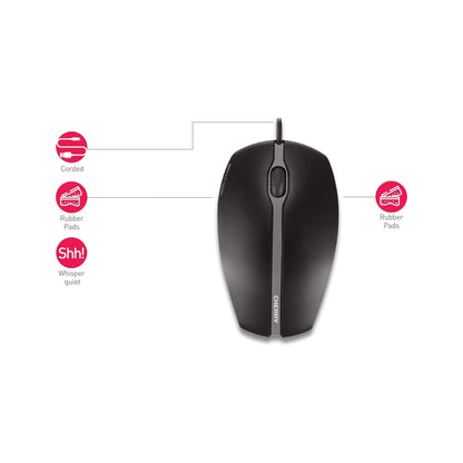 CHERRY GENTIX SILENT, bedrade muis, stille designmuis zonder klik, perfecte ergonomie, nauwkeurige sensor, zwart - NLMAX