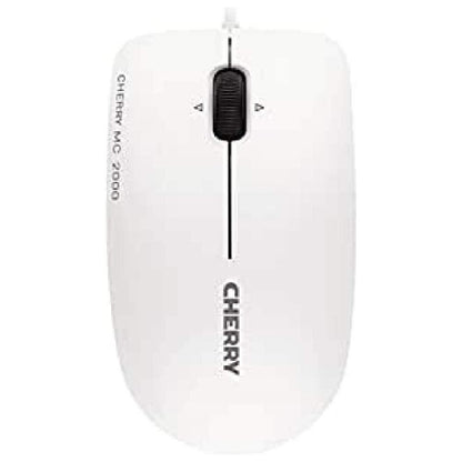 CHERRY MC 2000, bekabelde muis, geschikt voor rechts- en linkshandigen, 3 muisknoppen, kantelwiel voor horizontaal/verticaal scrollen, GS-goedkeuring, wit-grijs - NLMAX