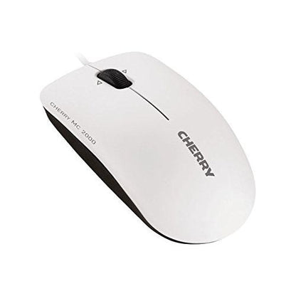 CHERRY MC 2000, bekabelde muis, geschikt voor rechts- en linkshandigen, 3 muisknoppen, kantelwiel voor horizontaal/verticaal scrollen, GS-goedkeuring, wit-grijs - NLMAX
