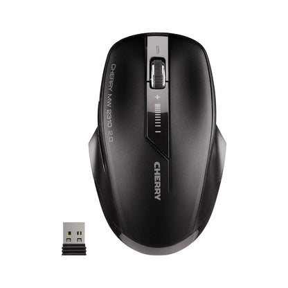 CHERRY MW 2310 2.0, draadloze muis, geschikt voor rechts- en linkshandigen, 6-knops muis: optische sensor en schakelbare resolutie, tot 3 jaar zonder batterijwissel, zwart - NLMAX
