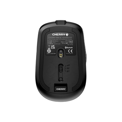 CHERRY MW 8C ADVANCED, draadloze en oplaadbare muis, Bluetooth®- of radioverbinding, encryptie met AES-128, zeer nauwkeurige sensor met instelbare resolutie op 4 niveaus, zwart - NLMAX