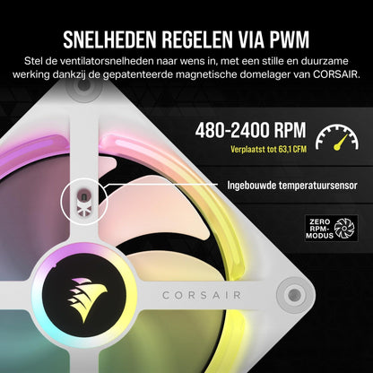 CORSAIR iCUE LINK QX120 RGB 120mm Magnetische Koepel RGB Ventilator - Uitbreidingsset - Wit - NLMAX