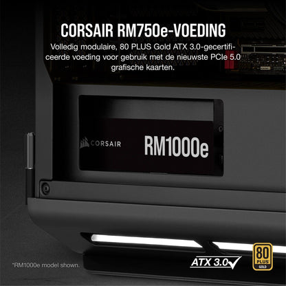 Corsair RM750e (2023) Volledig Modulaire ATX-Voeding Met Weinig Ruis - ATX 3.0 & PCIe 5.0 - Condensatoren Van 105°C - 80 PLUS Gold Efficiëntie - Moderne Stand-by Ondersteuning - Zwart - NLMAX