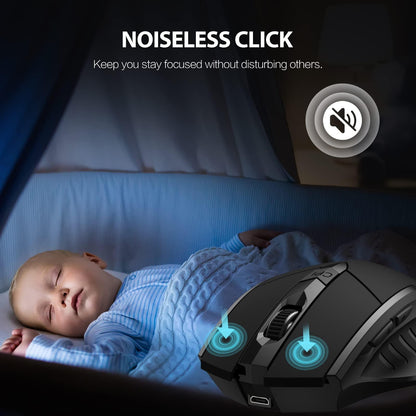 Draadloze oplaadbare muis , ergonomische 2.4g met usb nano-ontvanger. 6 toetsen, zwart - NLMAX