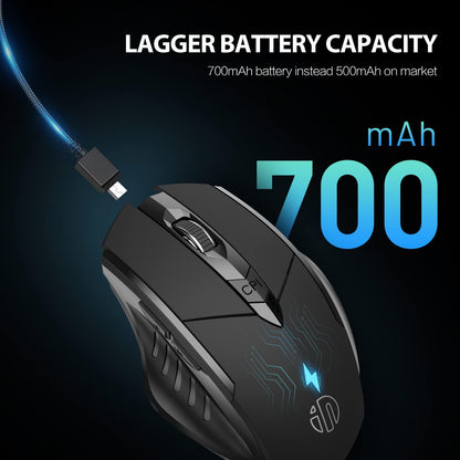 Draadloze oplaadbare muis , ergonomische 2.4g met usb nano-ontvanger. 6 toetsen, zwart - NLMAX