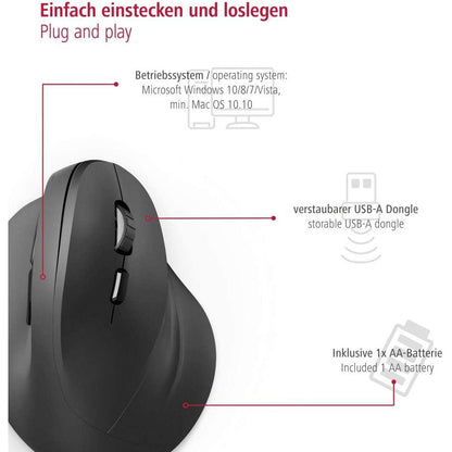 Hama verticale ergonomische muis, draadloos muis voor rechtshandigen, 6 knoppen - NLMAX