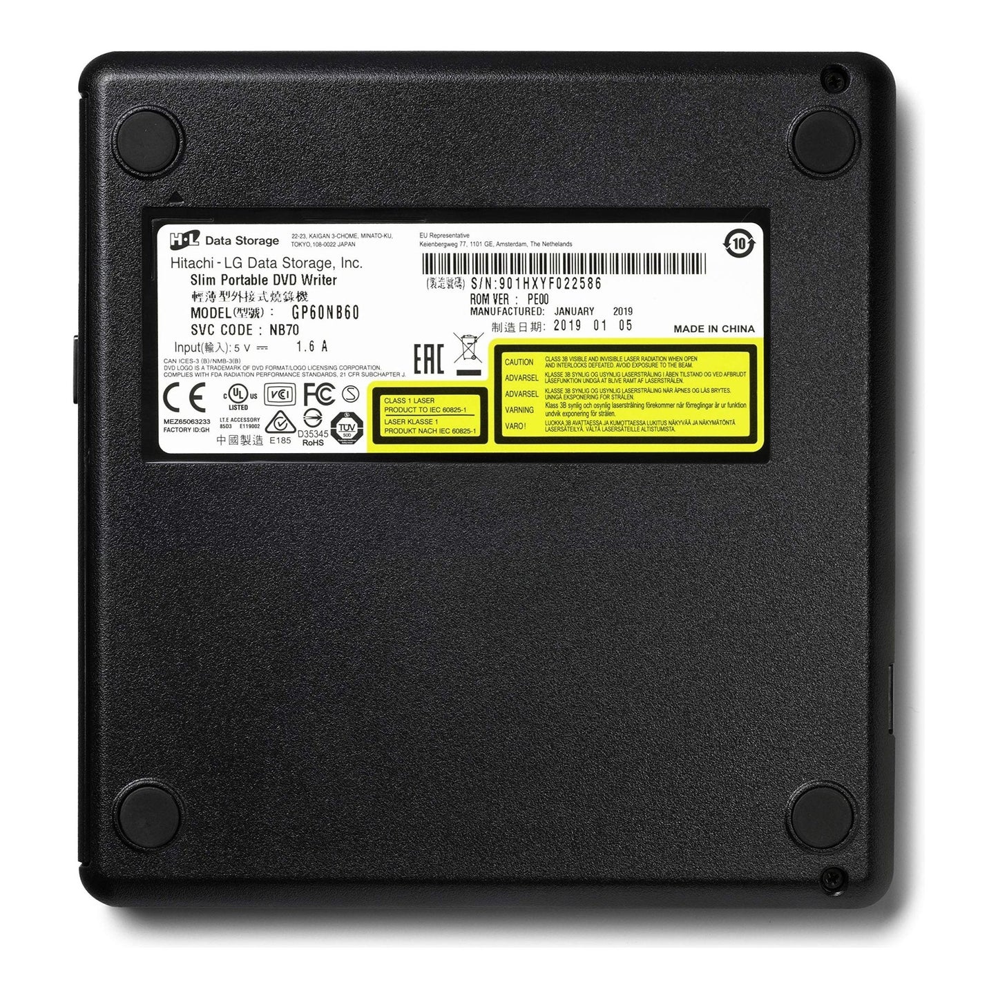 Hitachi-LG Slim Portable DVD-Writer optisch schijfstation DVD±RW Zwart - NLMAX