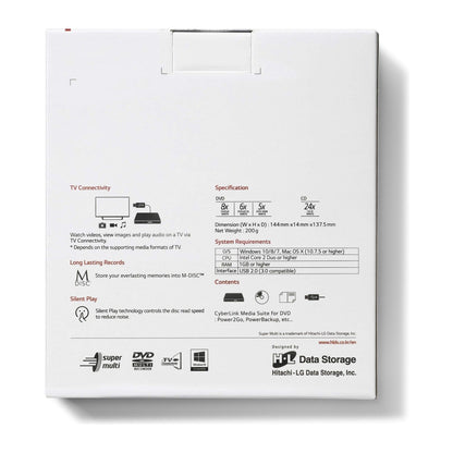 Hitachi-LG Slim Portable DVD-Writer optisch schijfstation DVD±RW Zwart - NLMAX