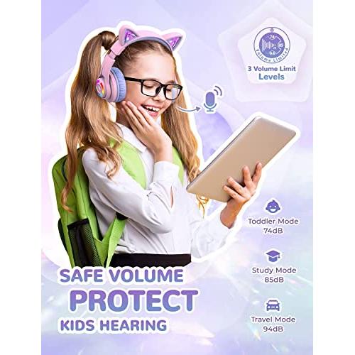 iClever Bluetooth hoofdtelefoon met oren voor kinderen, voor jongens en meisjes, verstelbare 85/94 dB volumeregelaar, kinderhoofdtelefoon met microfoon voor school/tablet, mobiele telefoon, pc, tv - NLMAX