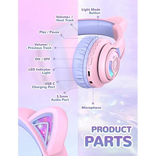 iClever Bluetooth hoofdtelefoon met oren voor kinderen, voor jongens en meisjes, verstelbare 85/94 dB volumeregelaar, kinderhoofdtelefoon met microfoon voor school/tablet, mobiele telefoon, pc, tv - NLMAX