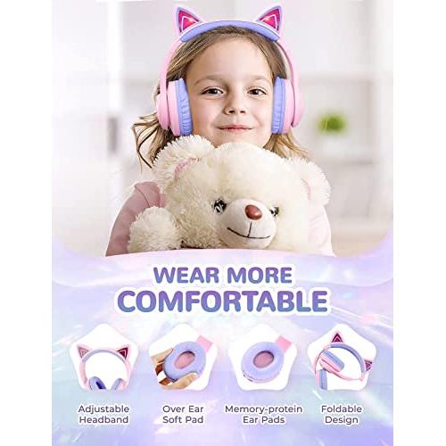 iClever Bluetooth hoofdtelefoon met oren voor kinderen, voor jongens en meisjes, verstelbare 85/94 dB volumeregelaar, kinderhoofdtelefoon met microfoon voor school/tablet, mobiele telefoon, pc, tv - NLMAX