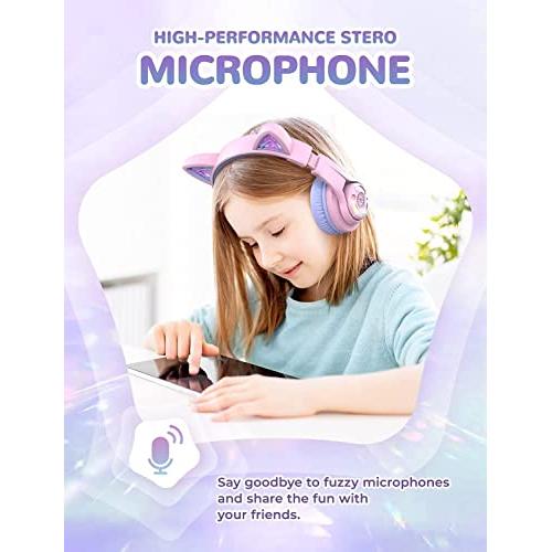 iClever Bluetooth hoofdtelefoon met oren voor kinderen, voor jongens en meisjes, verstelbare 85/94 dB volumeregelaar, kinderhoofdtelefoon met microfoon voor school/tablet, mobiele telefoon, pc, tv - NLMAX
