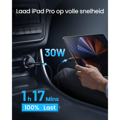 INIU Autolader [USB C 30W+USB A 30W] PD3.0 5A Autolader Adapter Dual Port Snelle Oplading, Alle Metalen Sigarettenaansteker Usb C Charger voor iPhone 14 13 12 11 Pro Max Samsung Huawei Xiaomi AirPods - NLMAX