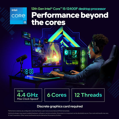 Intel Core i5-12400F 12e generatie desktopprocessor (basisfrequentie: 2,5 GHz, 6 cores, LGA1700, DDR4 RAM en tot 128 GB DDR5) BX8071512400F - NLMAX