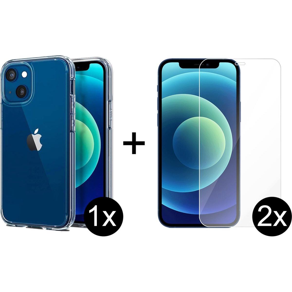 iPhone 12 Pro Hoesje Transparant Cover En 2 Screenprotector Tempered Glass Set - NLMAX