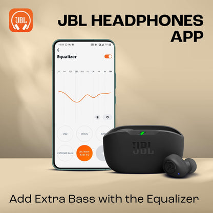 JBL JBLWBUDSBLK Wave Buds draadloze in ear oordopjes met IP54 en IPX2 waterdichtheid krachtige bas en batterijduur van 32 uur in zwart/wit/in blauw/beige/mint. Eén maat - NLMAX