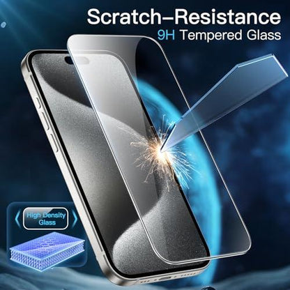 JETech Screen Protector voor iPhone 15 Pro 6,1-Inch, Volledige Dekking Gehard Glas Film Schermbeschermer met Eenvoudige Installatietool, Hoesje-Vriendelijk, HD Doorzichtig, 3-Stuks - NLMAX