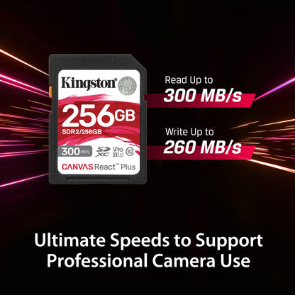 Kingston Canvas React Plus 64 GB SDXC-geheugenkaart UHS-II 300R/260W U3 V90 voor Full HD/4K/8K - SDR2/64GB - NLMAX