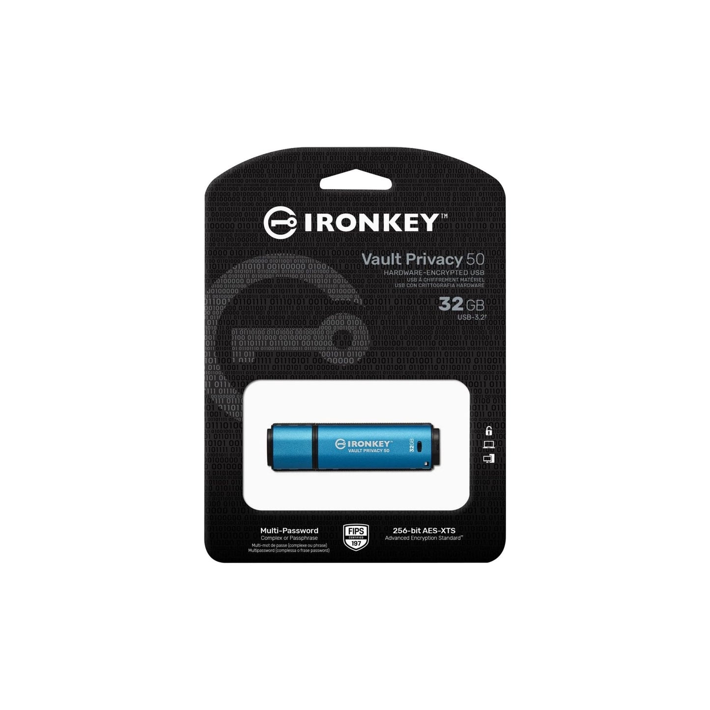 Kingston IronKey Vault Privacy 50 Drive Flash Drive USB FIPS 197 gecertificeerde & XTS-AES 256-bits gecodeerde USB-drive voor - IKVP50/32GB - NLMAX