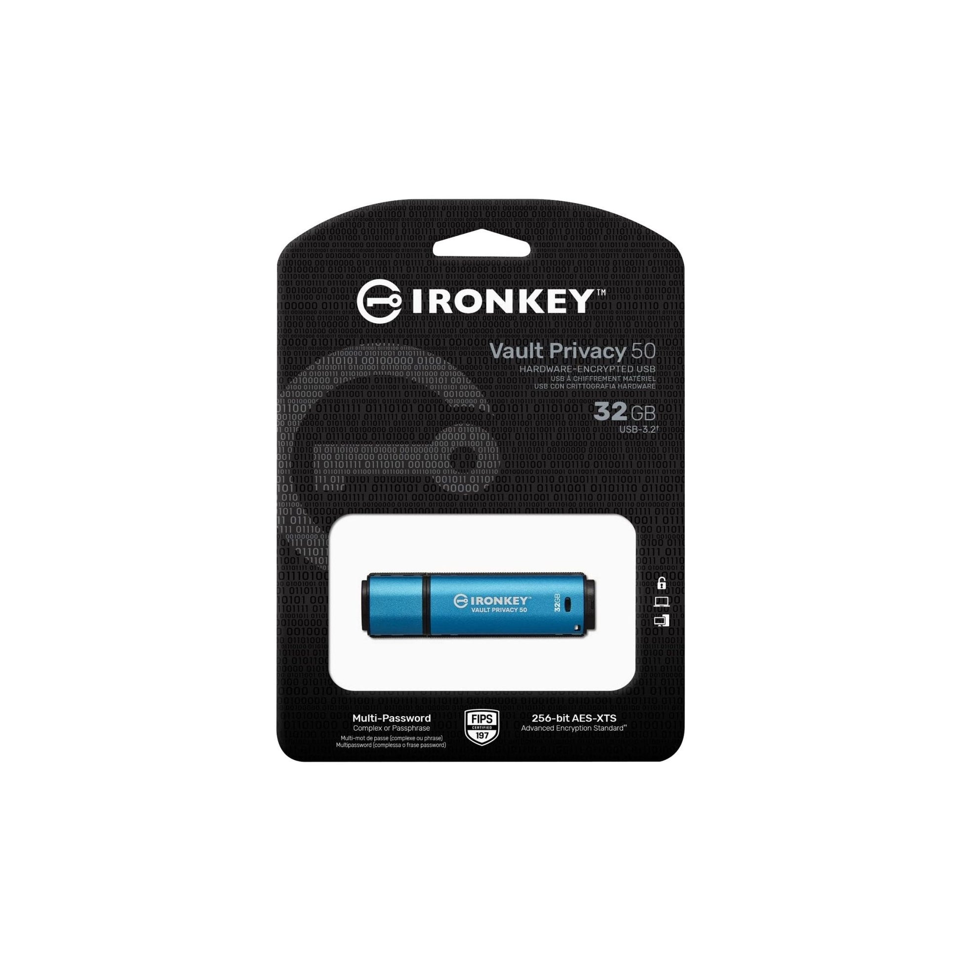 Kingston IronKey Vault Privacy 50 Drive Flash Drive USB FIPS 197 gecertificeerde & XTS-AES 256-bits gecodeerde USB-drive voor - IKVP50/32GB - NLMAX