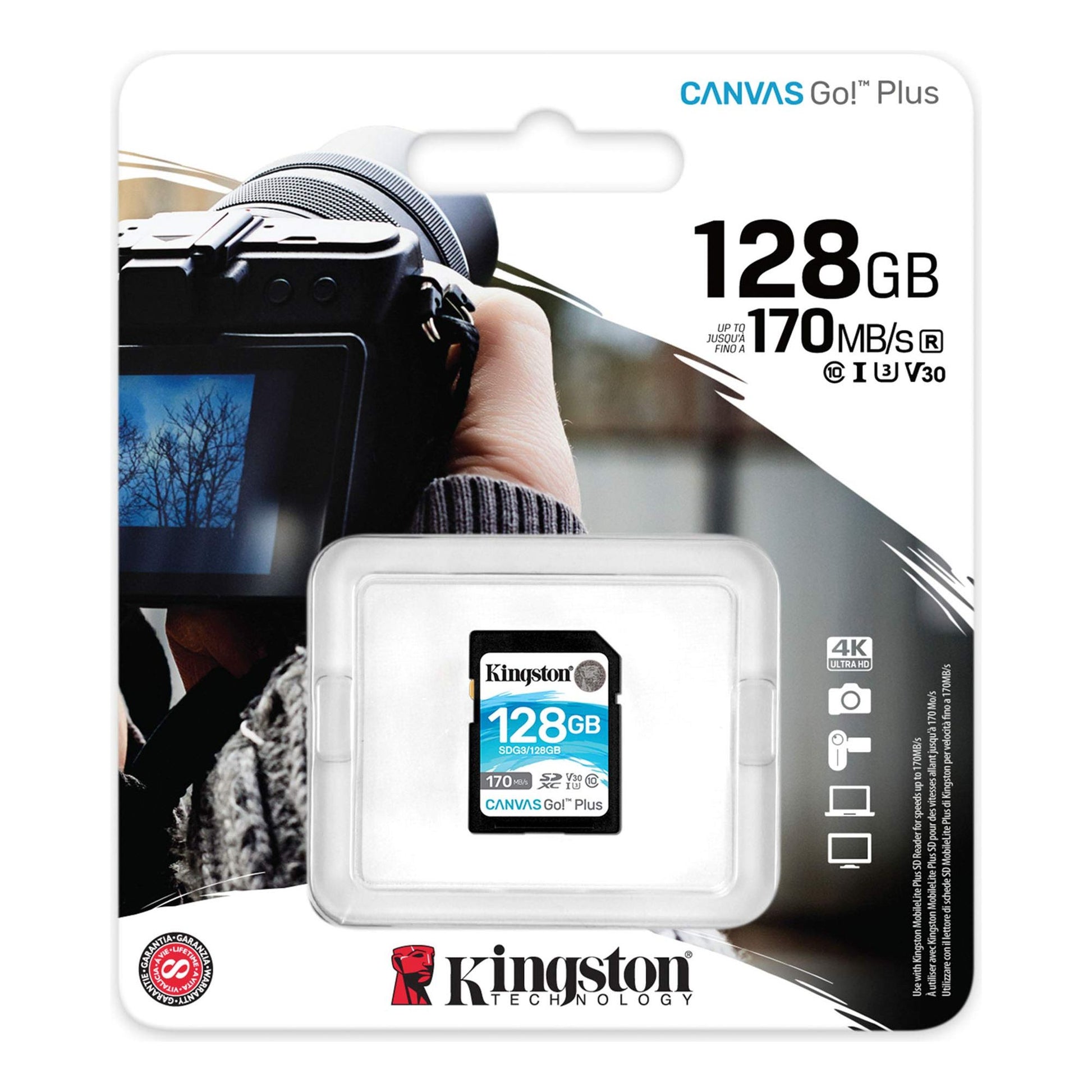 Kingston SDG3/128GB SD-kaart (128 GB SDXC Canvas Go Plus 170R C10 UHS-I U3 V30) - NLMAX