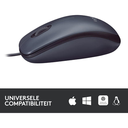 Logitech B100 USB Muis, 3 Knoppen, Optische Tracking, Links-en Rechtshandig, PC/Mac/Laptop - Zwart - NLMAX
