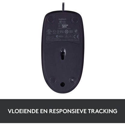 Logitech B100 USB Muis, 3 Knoppen, Optische Tracking, Links-en Rechtshandig, PC/Mac/Laptop - Zwart - NLMAX