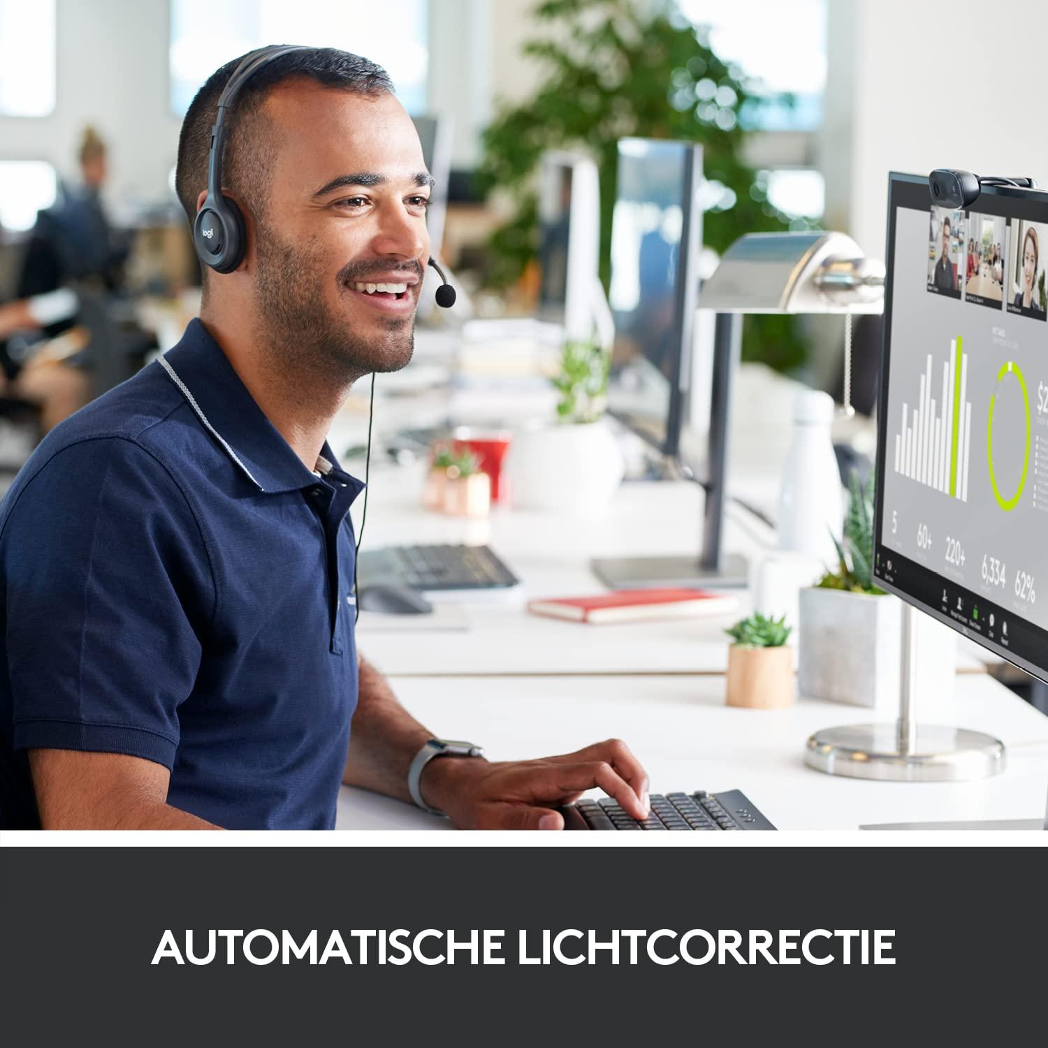 Logitech C270 HD Webcam, HD 720p/30fps, breedbeeld HD-video-oproep, HD lichtcorrectie, ruisonderdrukkende microfoon, voor Skype, FaceTime, Hangouts, WebEx, PC/Mac/Laptop/Macbook/Tablet - Grijs, 1 stuk - NLMAX