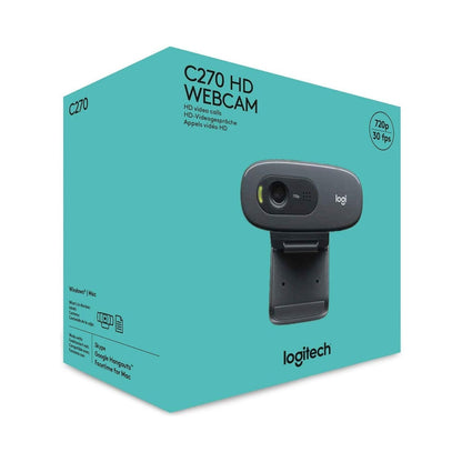 Logitech C270 HD Webcam, HD 720p/30fps, breedbeeld HD-video-oproep, HD lichtcorrectie, ruisonderdrukkende microfoon, voor Skype, FaceTime, Hangouts, WebEx, PC/Mac/Laptop/Macbook/Tablet - Grijs, 1 stuk - NLMAX
