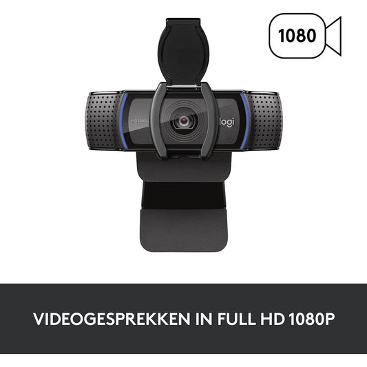 Logitech C920S HD Pro Webcam, Full HD 1080p/30fps videobellen, stereo audio, HD lichtcorrectie, privacy sluiter, werkt met Skype, Zoom, FaceTime, Hangouts, PC/Mac/Laptop/Macbook/Tablet - Zwart - NLMAX