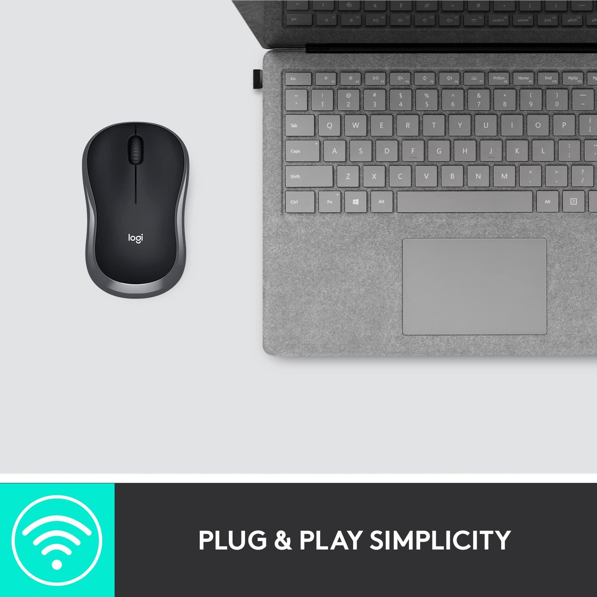 Logitech M185 draadloze muis, 2,4 GHz met USB-mini-ontvanger, batterijduur van 12 maanden, 1000 DPI optische tracking, tweehandig, compatibel met PC, Mac, laptop, grijs, 1 stuk - NLMAX