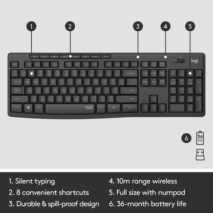 Logitech MK295 Silent Wireless Combo toetsenbord RF Draadloos AZERTY Belgisch Inclusief muis Grafiet - NLMAX