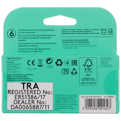 Logitech USB Unifying Receiver, 2.4 GHz Wireless Technology, USB Plug Compatible with all Logitech Unifying Devices like Wireless Mouse and Keyboard, PC / Mac / Laptop - Black - NLMAX