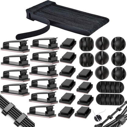 MiuCo 100 stuks kabelorganizers, Cable Management Kit met Kabelbinders Klittenband en Kabelclips Kabelhouders Zelfklevend, Kabelmanagement Set voor bureaus met cable holder en klittenband zelfklevend - NLMAX
