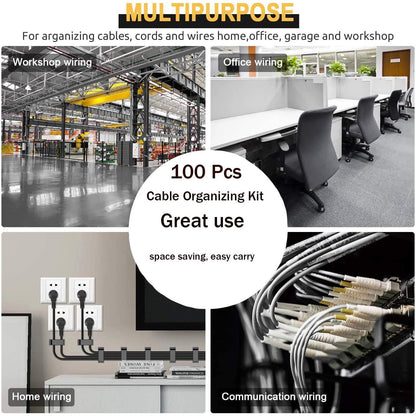 MiuCo 100 stuks kabelorganizers, Cable Management Kit met Kabelbinders Klittenband en Kabelclips Kabelhouders Zelfklevend, Kabelmanagement Set voor bureaus met cable holder en klittenband zelfklevend - NLMAX