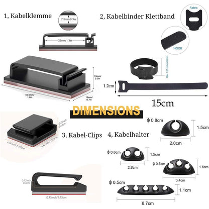 MiuCo 100 stuks kabelorganizers, Cable Management Kit met Kabelbinders Klittenband en Kabelclips Kabelhouders Zelfklevend, Kabelmanagement Set voor bureaus met cable holder en klittenband zelfklevend - NLMAX