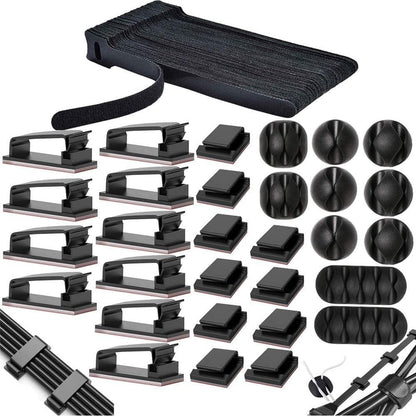 MiuCo 100 stuks kabelorganizers, Cable Management Kit met Kabelbinders Klittenband en Kabelclips Kabelhouders Zelfklevend, Kabelmanagement Set voor bureaus met cable holder en klittenband zelfklevend - NLMAX