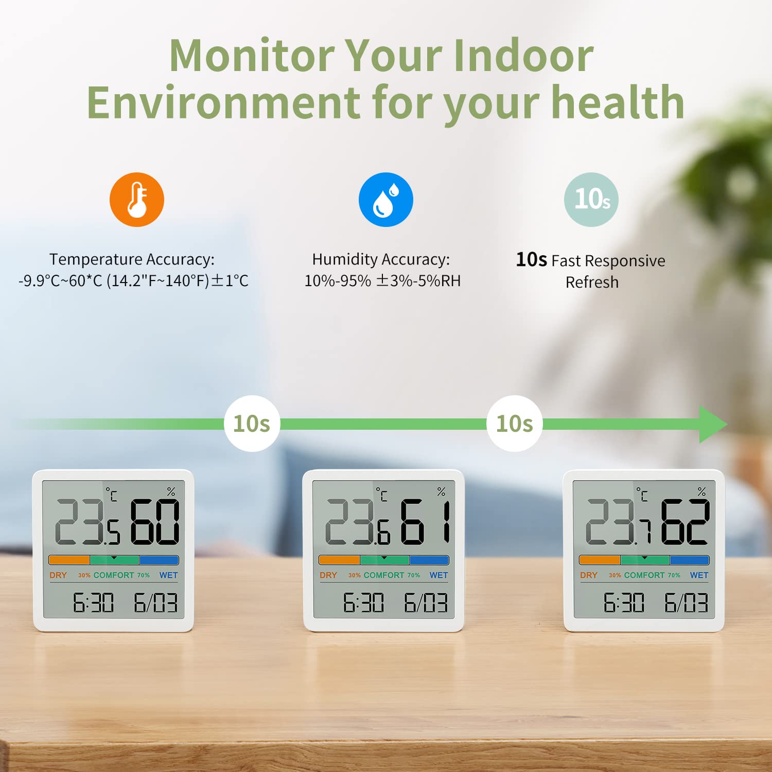 Noklead Digitale thermo-hygrometer, draagbare thermometer, hygrometer, voor binnen, met hoge nauwkeurigheid, temperatuur- en vochtigheidsmeter voor binnenklimaatbeheersing van ruimtes (Wit) - NLMAX