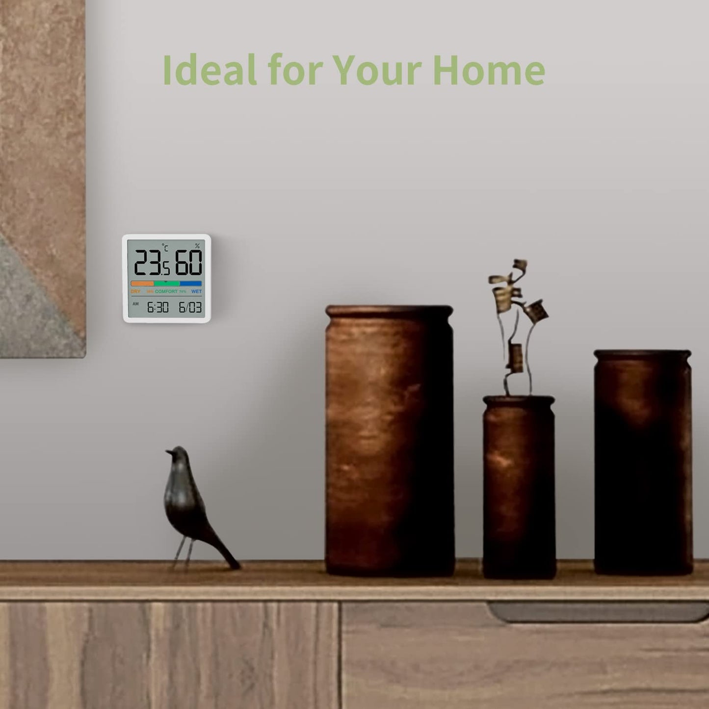 Noklead Digitale thermo-hygrometer, draagbare thermometer, hygrometer, voor binnen, met hoge nauwkeurigheid, temperatuur- en vochtigheidsmeter voor binnenklimaatbeheersing van ruimtes (Wit) - NLMAX