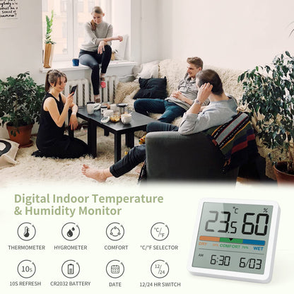 Noklead Digitale thermo-hygrometer, draagbare thermometer, hygrometer, voor binnen, met hoge nauwkeurigheid, temperatuur- en vochtigheidsmeter voor binnenklimaatbeheersing van ruimtes (Wit) - NLMAX