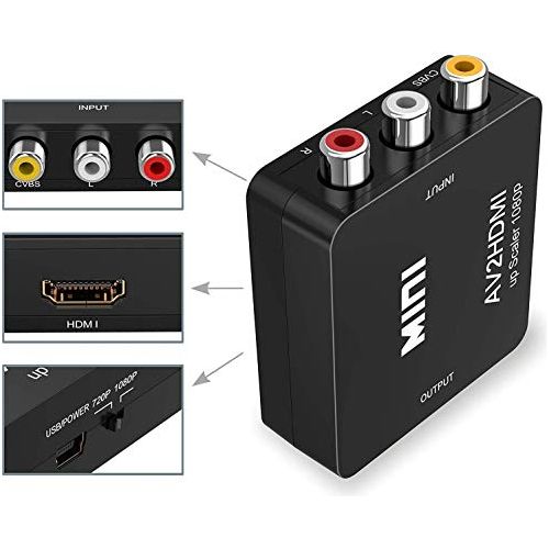 NUOE Video Converter RCA to HDMI, AV to HDMI, Supports 720 1080P for Camera, Xbox 360, PS1, PS2, WII, N64, Gamecube, Snes, NES, PSP, DVD Player, VHS (1) - NLMAX
