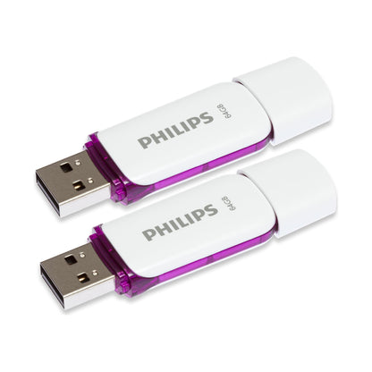 Philips 2 Pack USB Stick 64GB Memory USB 2.0 Flash Drive Snow Edition for PC, Laptop, Computer Data Storage 2 x 64GB Reads up to 25MB/sk - NLMAX